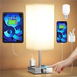【Upgraded】Bedside Table Lamp Touch Control, with USB C+A Charging Ports & Dual
